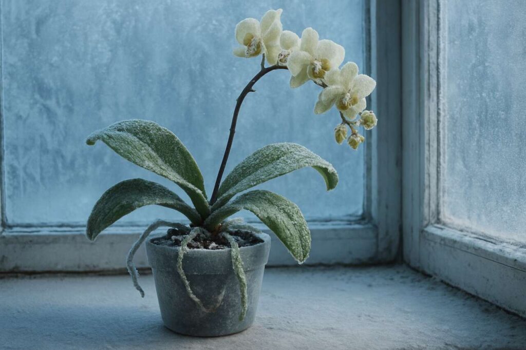 Je orchidee op de vensterbank laten staan in januari kan de wortels doen bevriezen